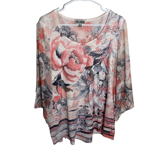 JM Collection Tops - JM Collection Blouse Women's Medium Floral 3/4 Sleeve Round Neck Boho Top